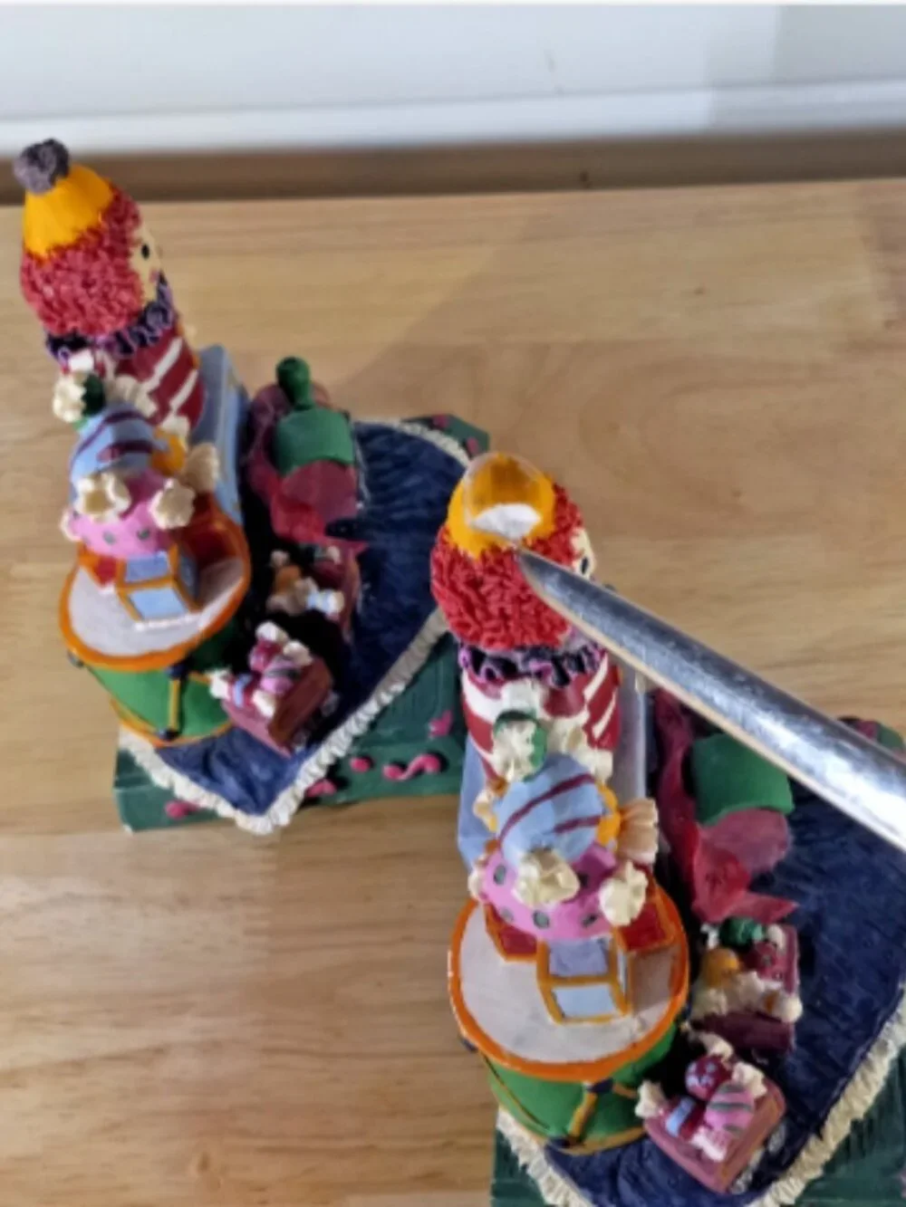 Dayton Hudson Set 2 Christmas Stocking Holders Clown Toy Train Heavy Resin